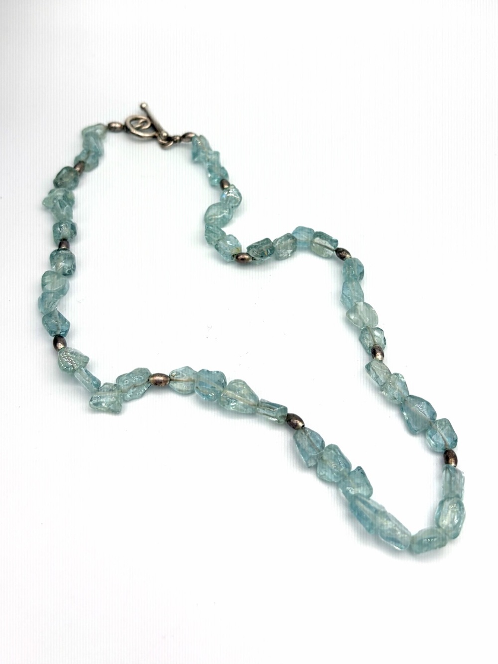 Aquamarine Raw Bead and Sterling Silver Necklace - Light Blue Gemstone Necklace